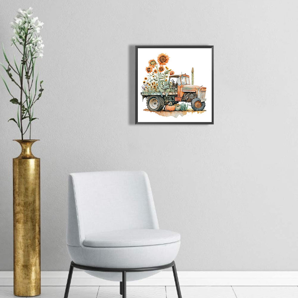 Retro Nostalgic Sunflower Truck - Full Round Drill Diamond Painting 30*30CM