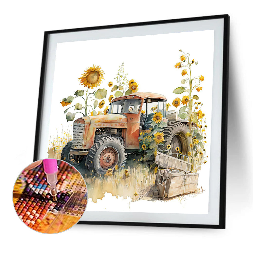 Retro Nostalgic Sunflower Truck - Full Round Drill Diamond Painting 30*30CM