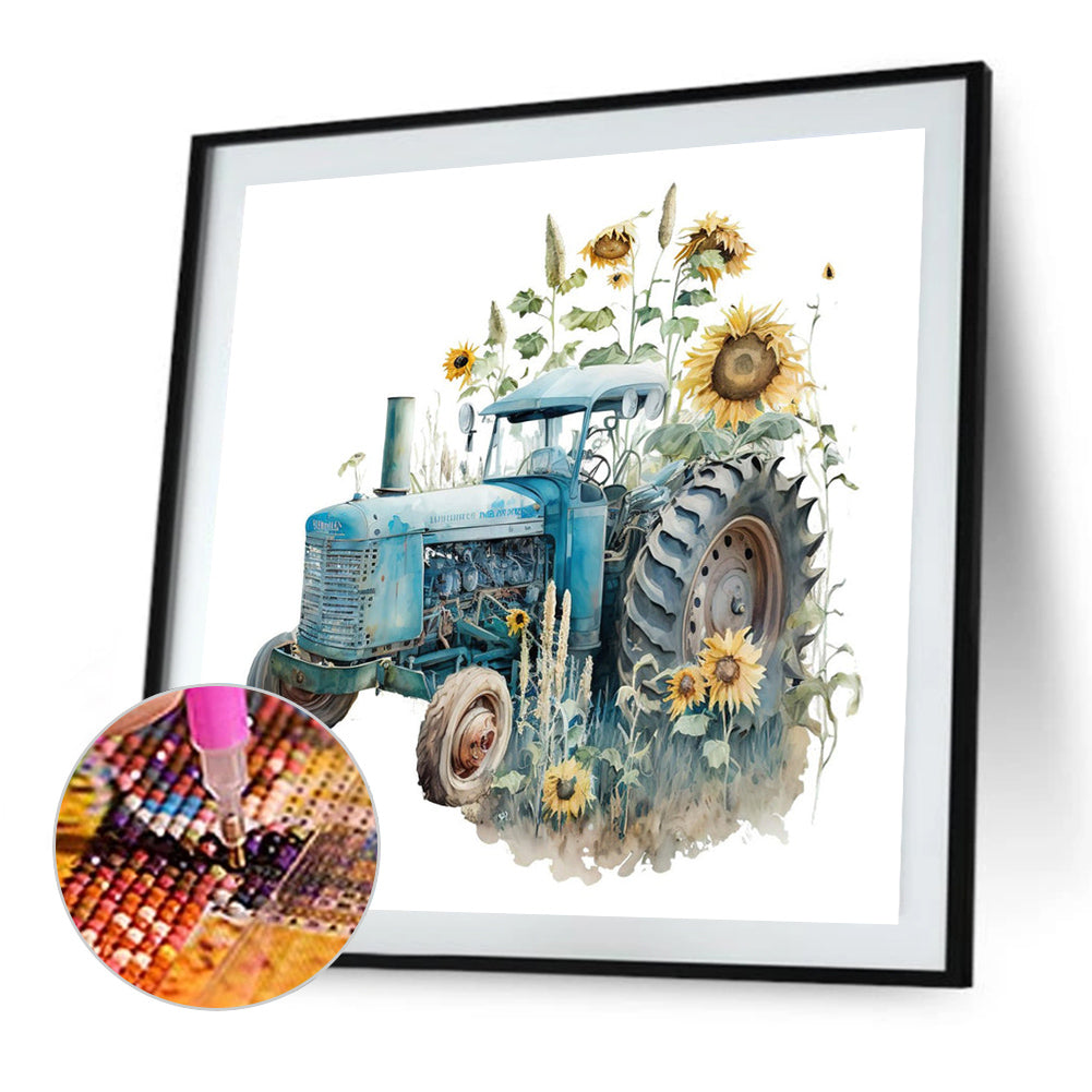 Retro Nostalgic Sunflower Truck - Full Round Drill Diamond Painting 30*30CM