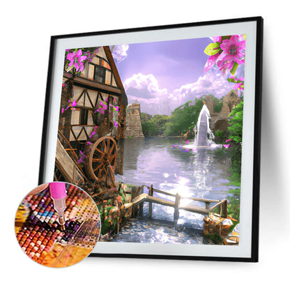 Waterwheel Scenery - Full Round Drill Diamond Painting 40*40CM