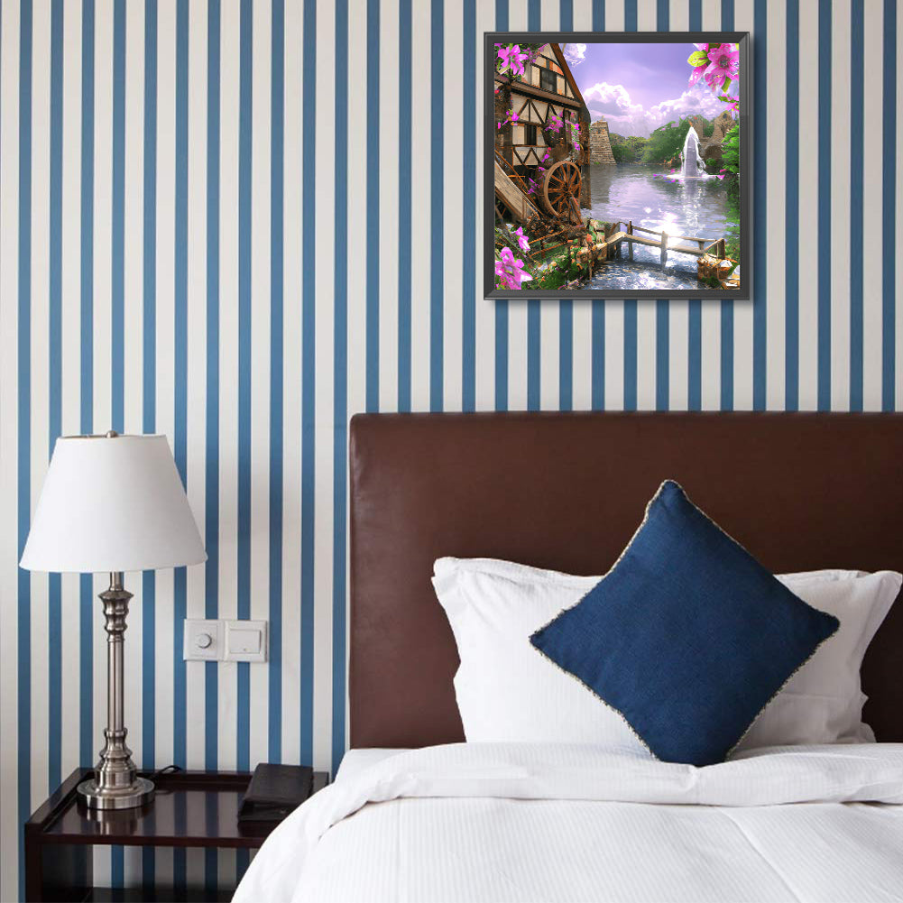 Waterwheel Scenery - Full Round Drill Diamond Painting 40*40CM