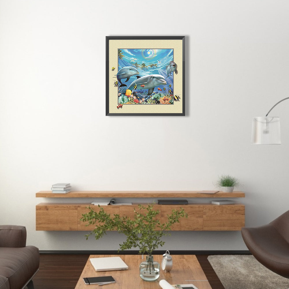 3D Frame Dolphin - Full Square Drill Diamond Painting 40*40CM