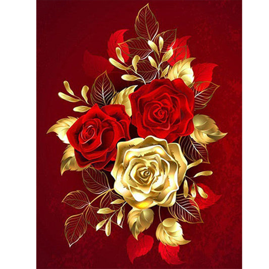 Golden Red Rose - Full Square Drill Diamond Painting 50*60CM