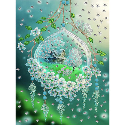 Green Leaf Water Drop Microcosm - Special Shaped Drill Diamond Painting 30*40CM