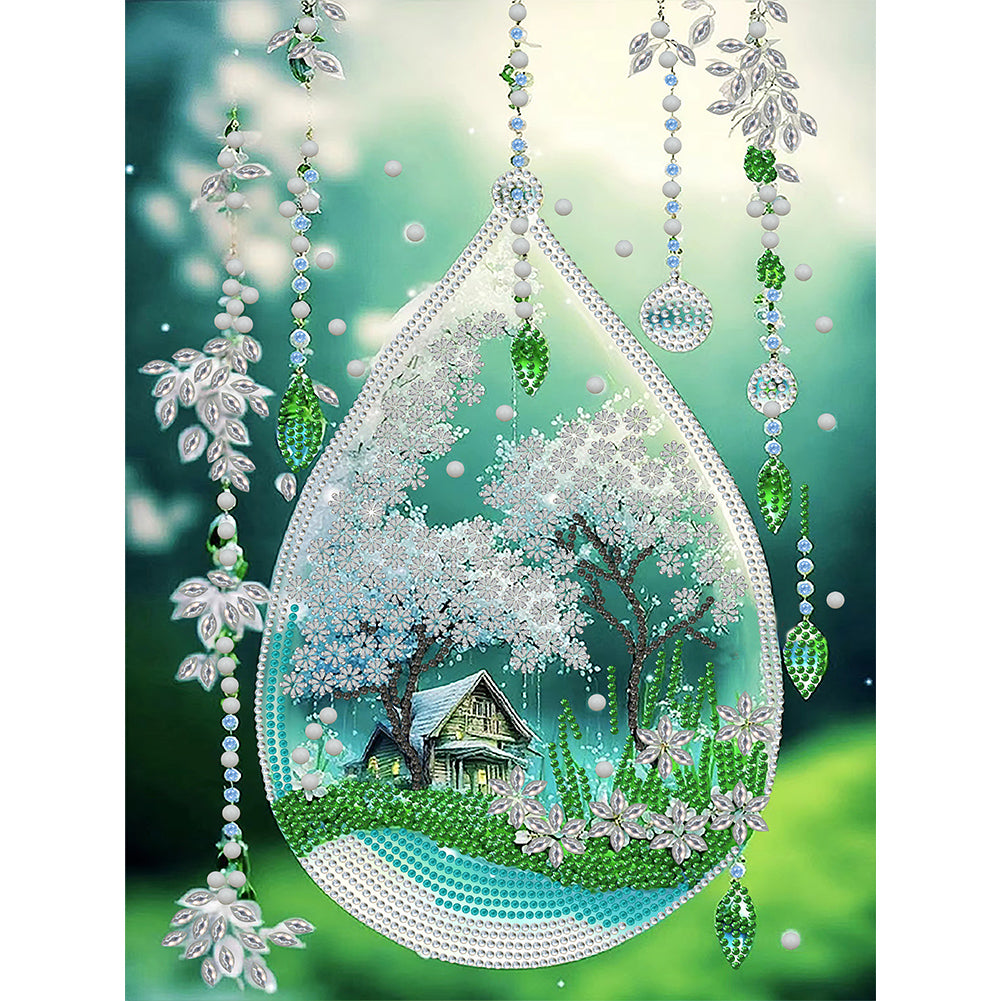 Green Leaf Water Drop Microcosm - Special Shaped Drill Diamond Painting 30*40CM