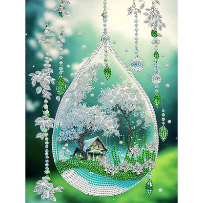 Green Leaf Water Drop Microcosm - Special Shaped Drill Diamond Painting 30*40CM