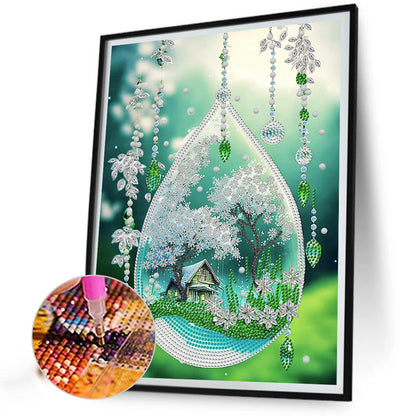 Green Leaf Water Drop Microcosm - Special Shaped Drill Diamond Painting 30*40CM