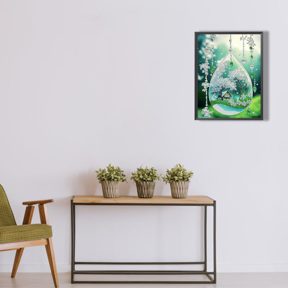 Green Leaf Water Drop Microcosm - Special Shaped Drill Diamond Painting 30*40CM