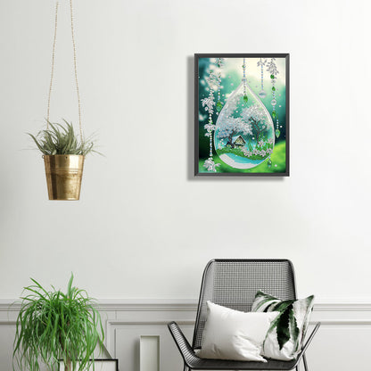 Green Leaf Water Drop Microcosm - Special Shaped Drill Diamond Painting 30*40CM
