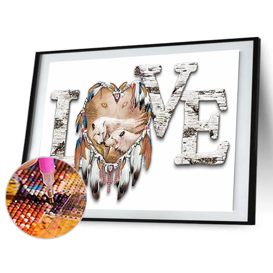 Lov Wolf Dreamcatcher - Full Round Drill Diamond Painting 40*30CM
