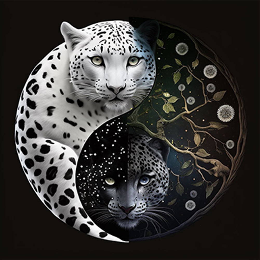 Snow Leopard Yin Yang Diagram - Full Round Drill Diamond Painting 30*30CM