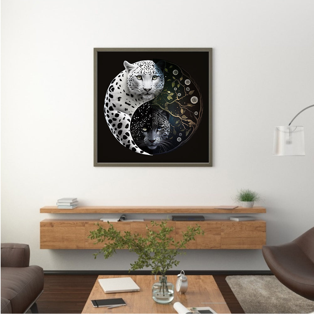 Snow Leopard Yin Yang Diagram - Full Round Drill Diamond Painting 30*30CM