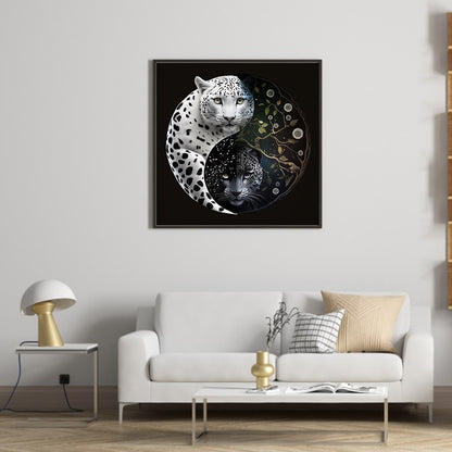 Snow Leopard Yin Yang Diagram - Full Round Drill Diamond Painting 30*30CM