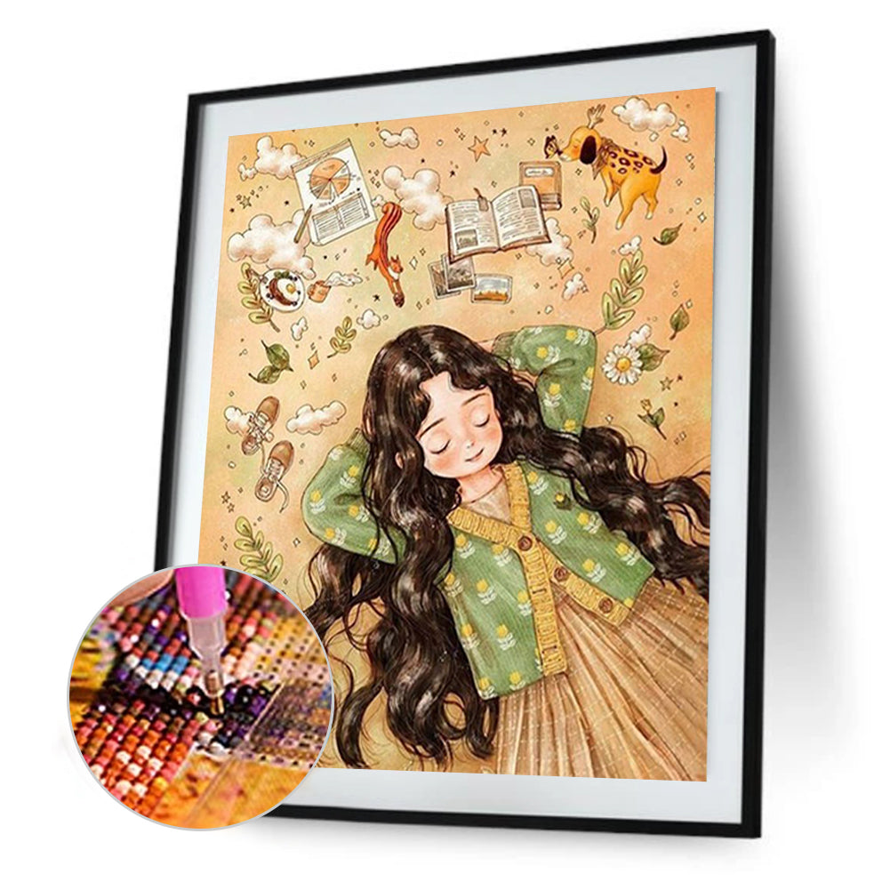 Curly Hair Girl - Full Square Drill Diamond Painting 30*40CM