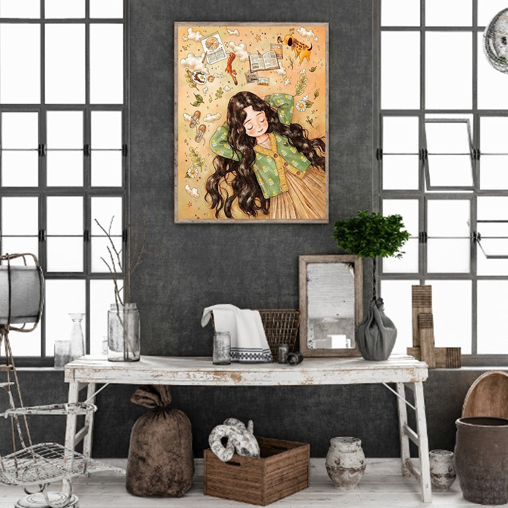 Curly Hair Girl - Full Square Drill Diamond Painting 30*40CM