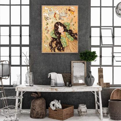 Curly Hair Girl - Full Square Drill Diamond Painting 30*40CM