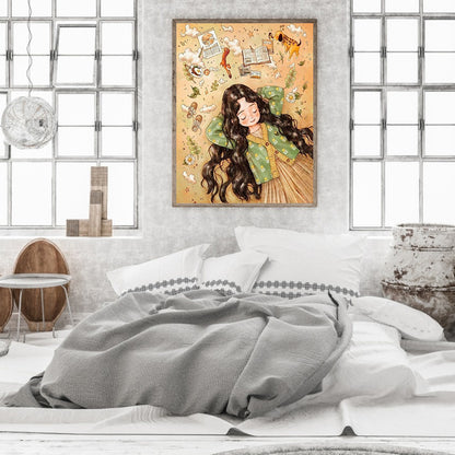 Curly Hair Girl - Full Square Drill Diamond Painting 30*40CM
