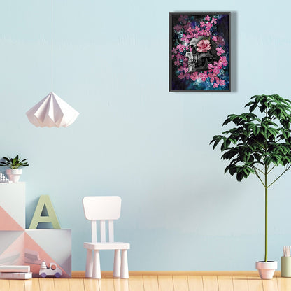 Flower Skull - Full Round Drill Diamond Painting 30*40CM