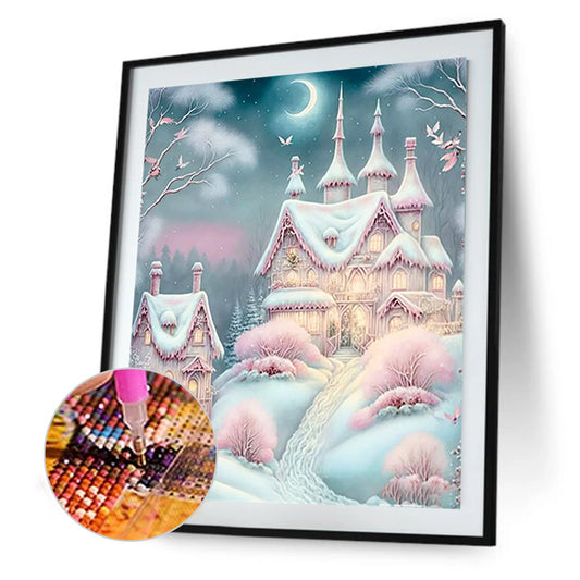 Pink Snowflake Castle - Full Round Drill Diamond Painting 30*40CM