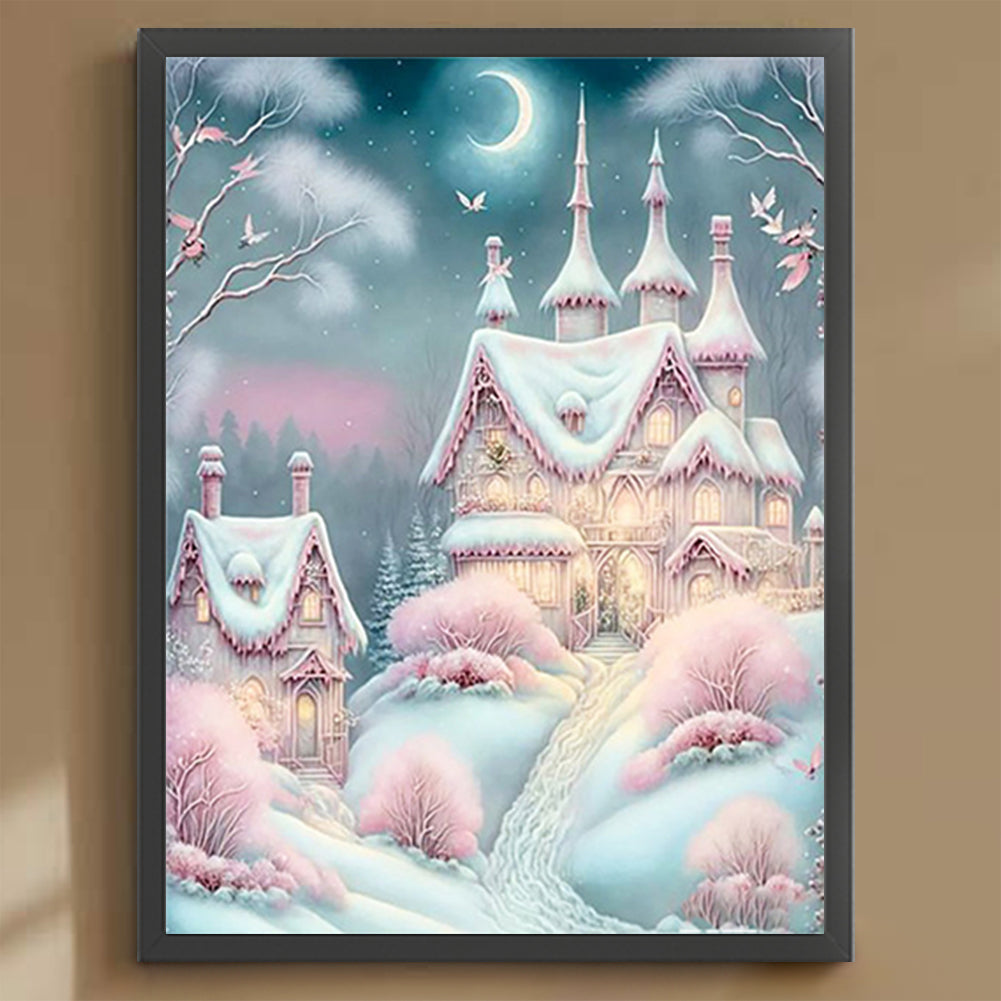 Pink Snowflake Castle - Full Round Drill Diamond Painting 30*40CM