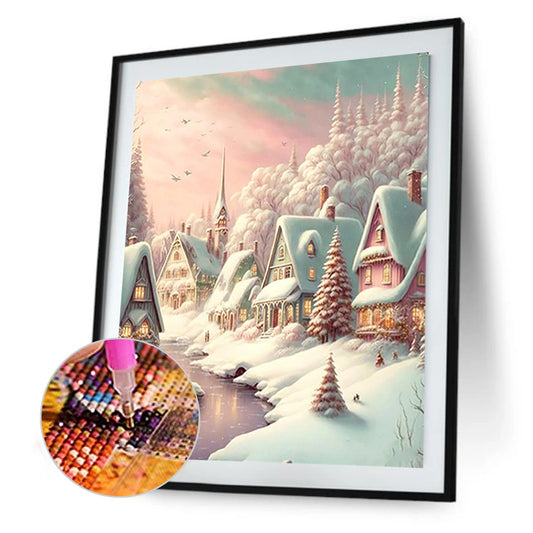 Pink Snowflake Castle - Full Round Drill Diamond Painting 30*40CM