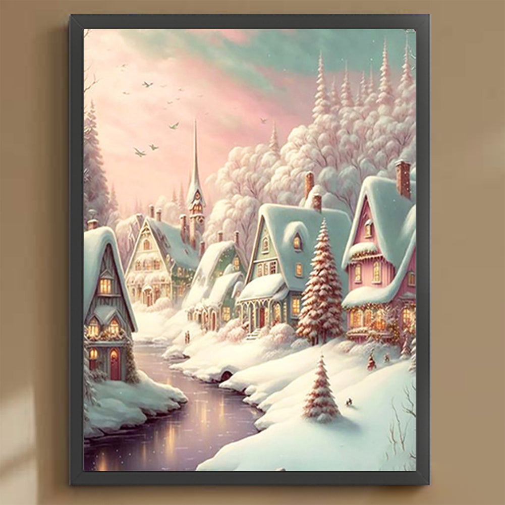 Pink Snowflake Castle - Full Round Drill Diamond Painting 30*40CM