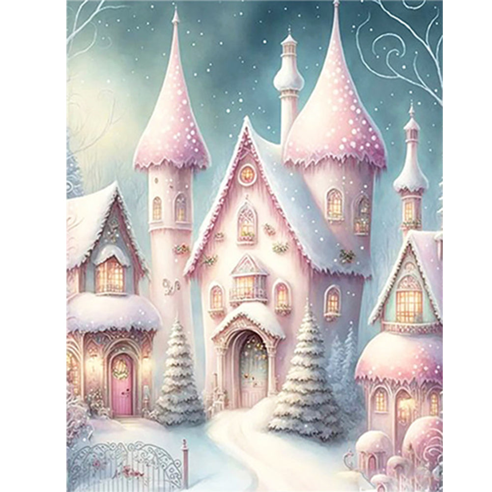 Pink Snowflake Castle - Full Round Drill Diamond Painting 30*40CM