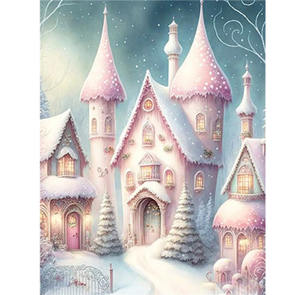 Pink Snowflake Castle - Full Round Drill Diamond Painting 30*40CM