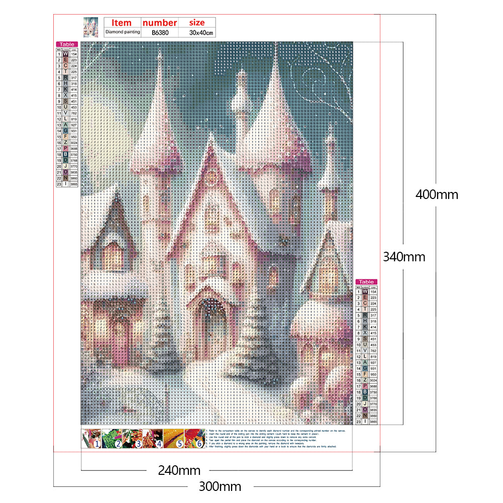 Pink Snowflake Castle - Full Round Drill Diamond Painting 30*40CM