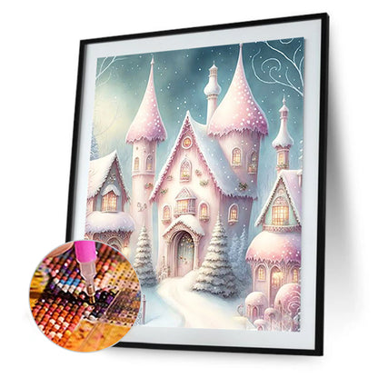 Pink Snowflake Castle - Full Round Drill Diamond Painting 30*40CM