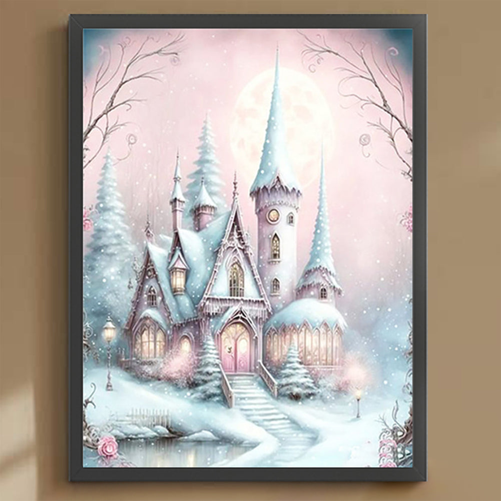 Pink Snowflake Castle - Full Round Drill Diamond Painting 30*40CM