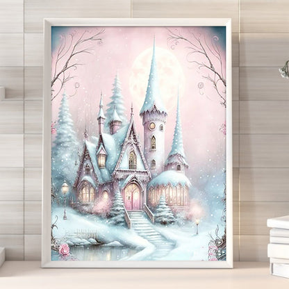 Pink Snowflake Castle - Full Round Drill Diamond Painting 30*40CM