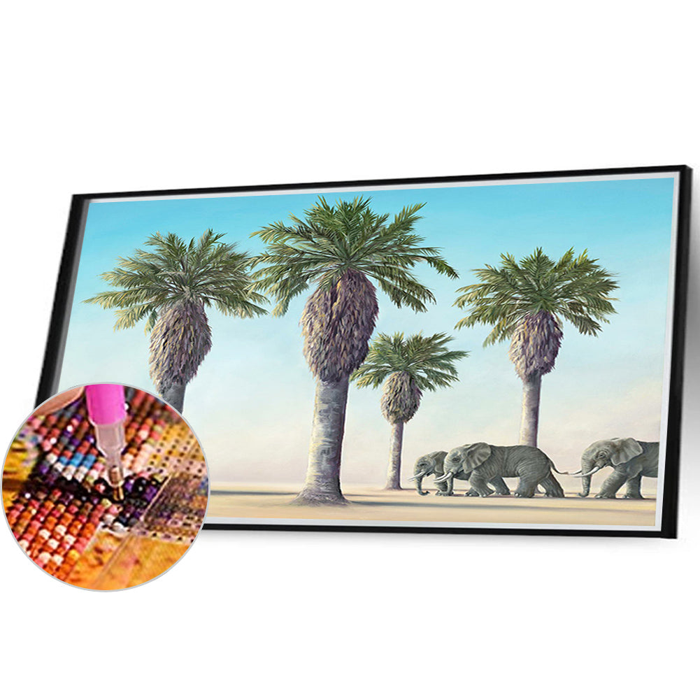 Palm Tree And Elephant - Full Round Drill Diamond Painting 35*30CM