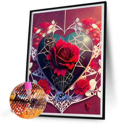 Rose Love Spider Web - Full Round Drill Diamond Painting 30*40CM