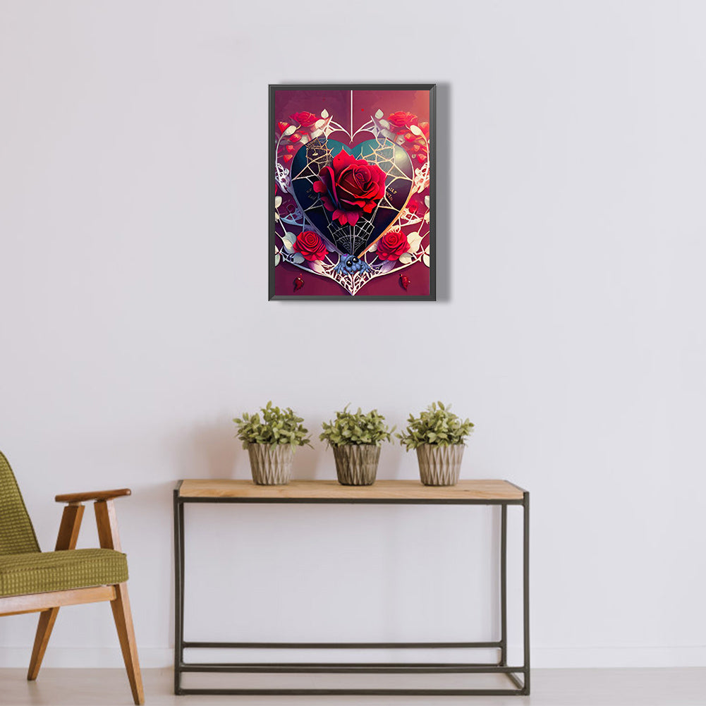 Rose Love Spider Web - Full Round Drill Diamond Painting 30*40CM