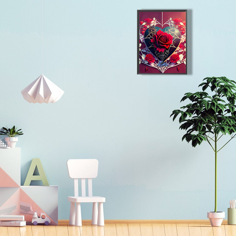 Rose Love Spider Web - Full Round Drill Diamond Painting 30*40CM
