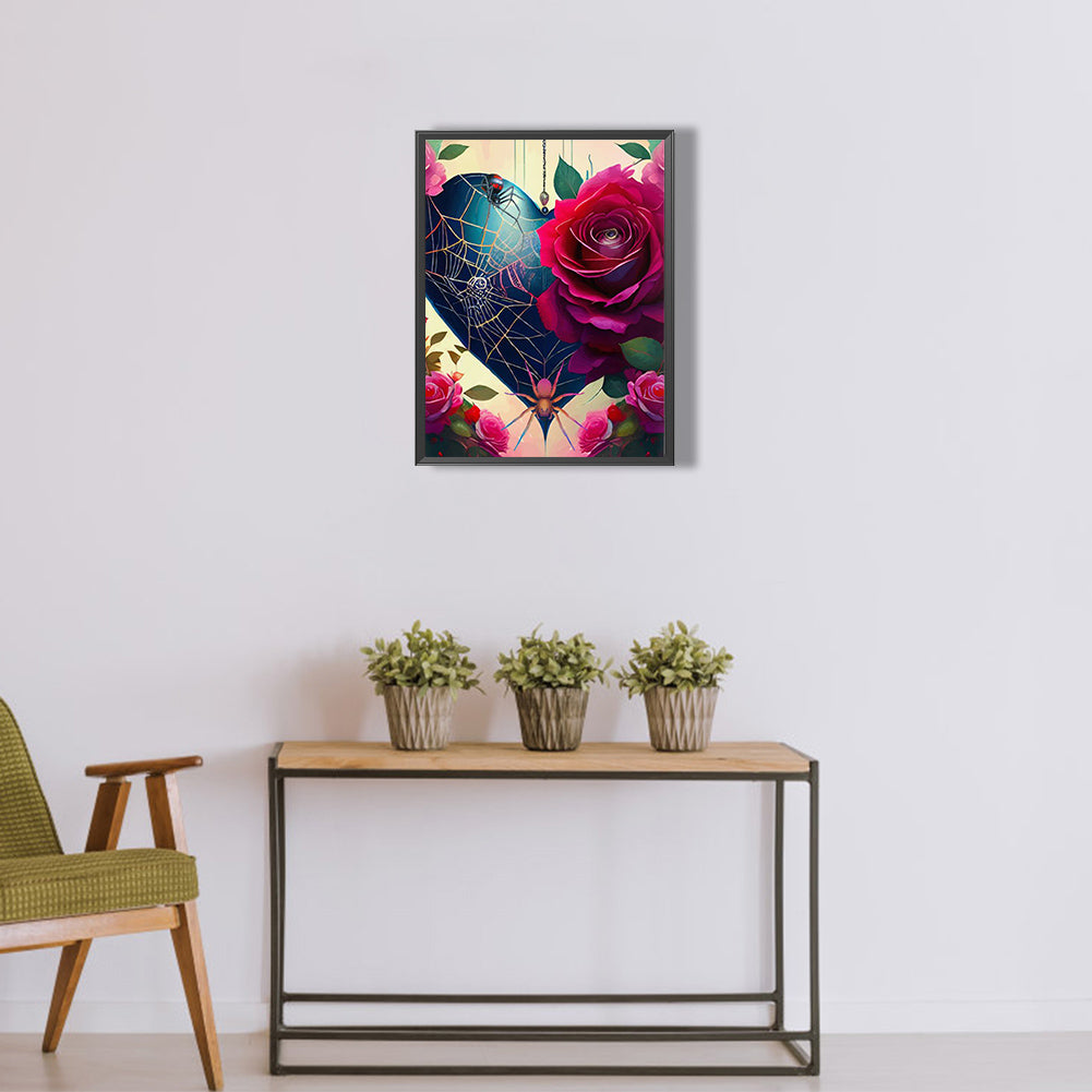 Rose Love Spider Web - Full Round Drill Diamond Painting 30*40CM
