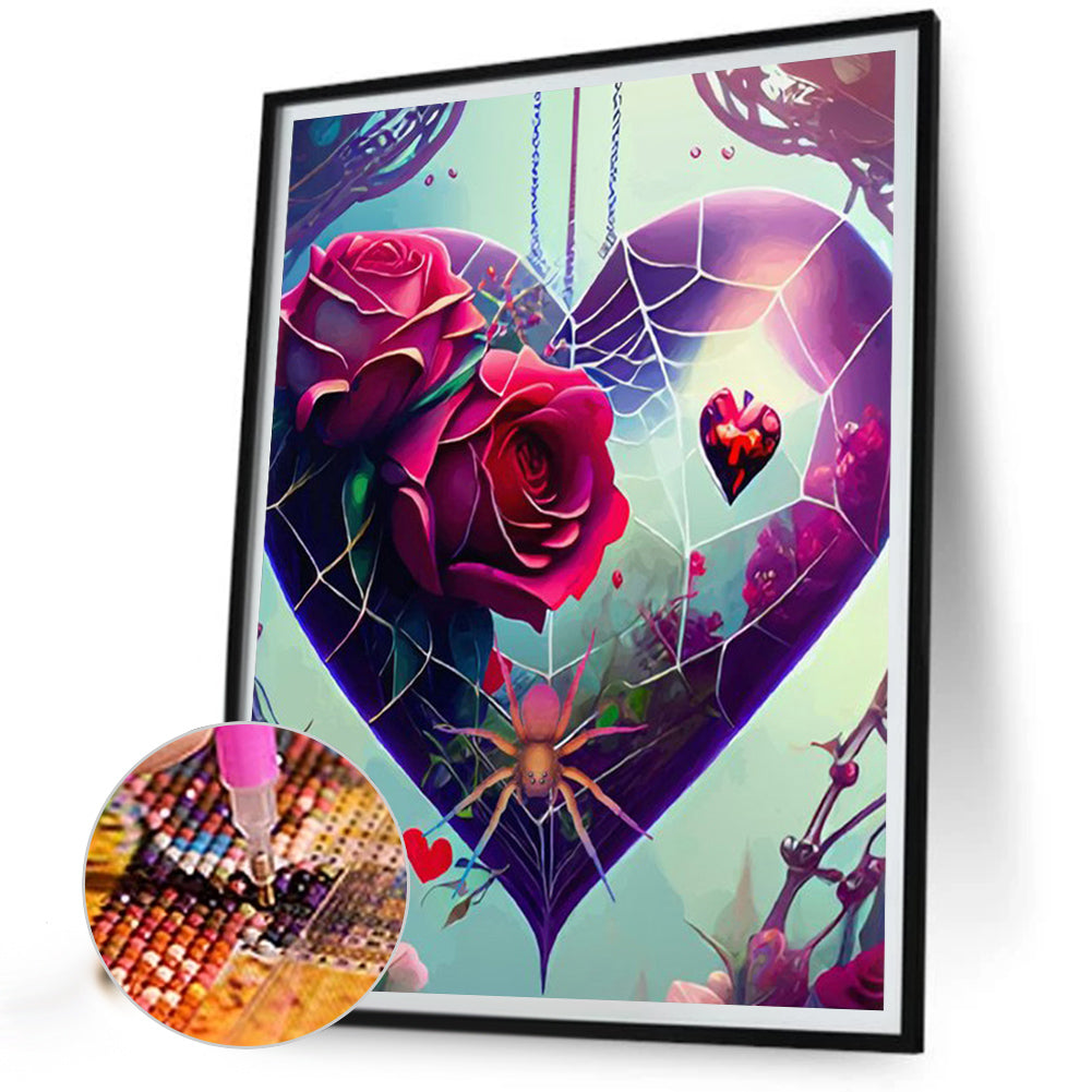 Rose Love Spider Web - Full Round Drill Diamond Painting 30*40CM