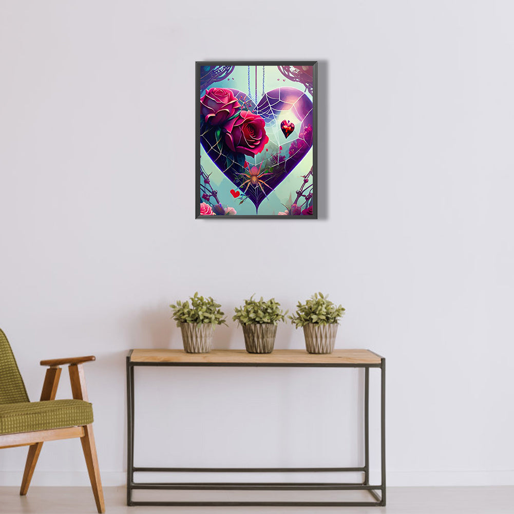 Rose Love Spider Web - Full Round Drill Diamond Painting 30*40CM