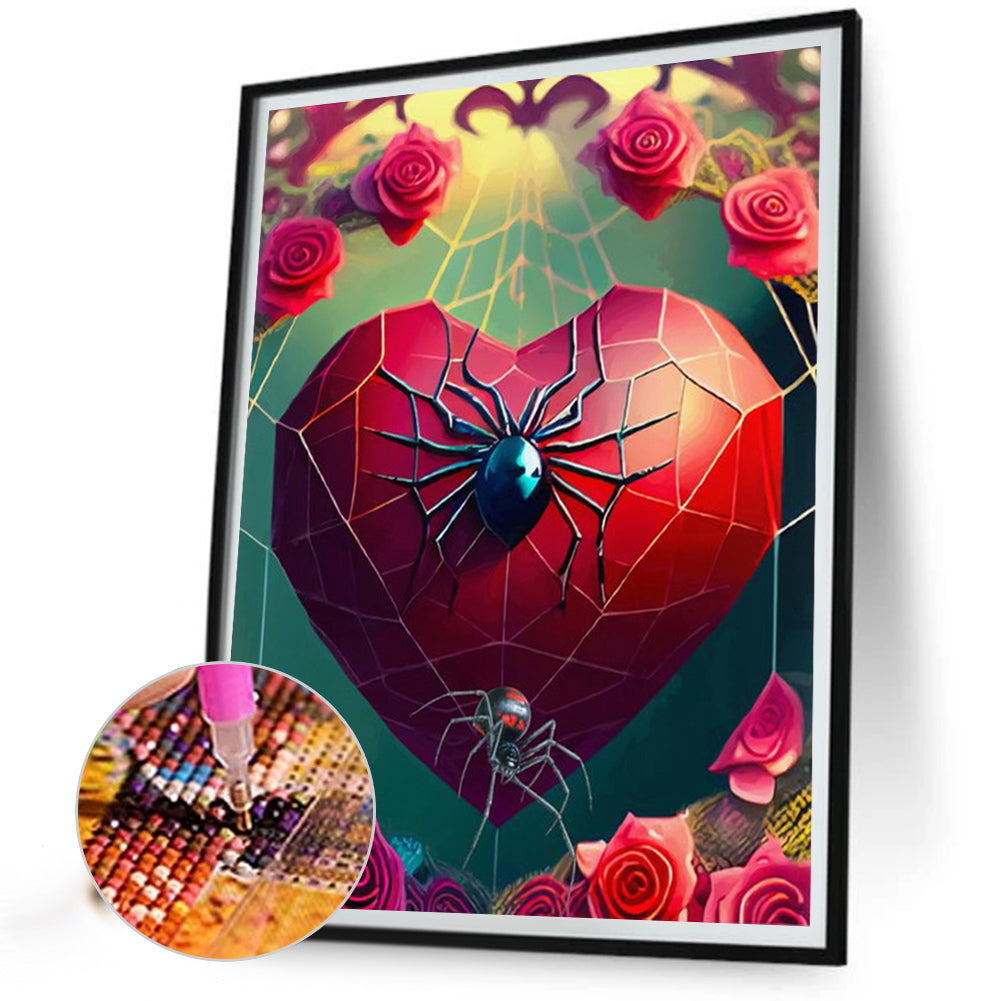 Rose Love Spider Web - Full Round Drill Diamond Painting 30*40CM
