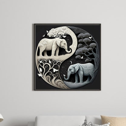 Elephant Yin Yang Diagram - Full Round Drill Diamond Painting 40*40CM