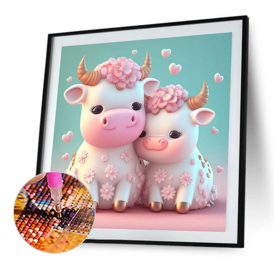 Cartoon Little Cow - Full Round Drill Diamond Painting 30*30CM