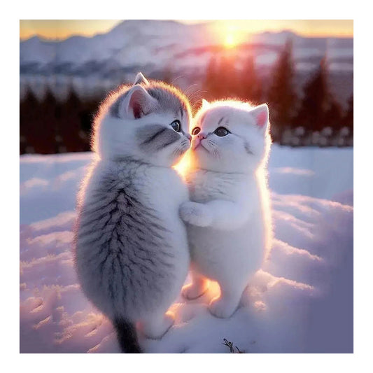 Two Kittens In The Snow - Full Round Drill Diamond Painting 30*30CM