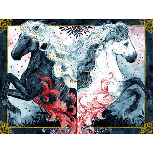 Black Horse White Horse - Full Round Drill Diamond Painting 40*30CM