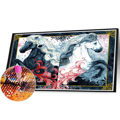 Black Horse White Horse - Full Round Drill Diamond Painting 40*30CM