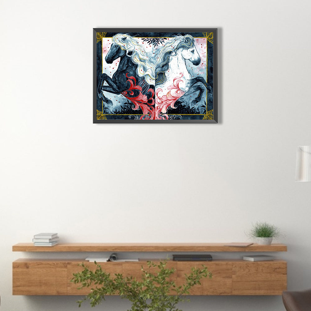 Black Horse White Horse - Full Round Drill Diamond Painting 40*30CM