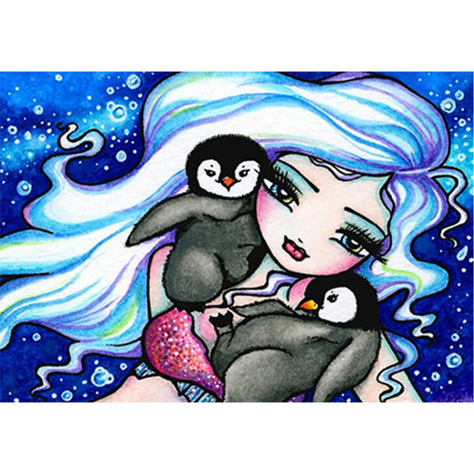 Penguin Girl-O640*30cm(canvas) full-round drill diamond painting