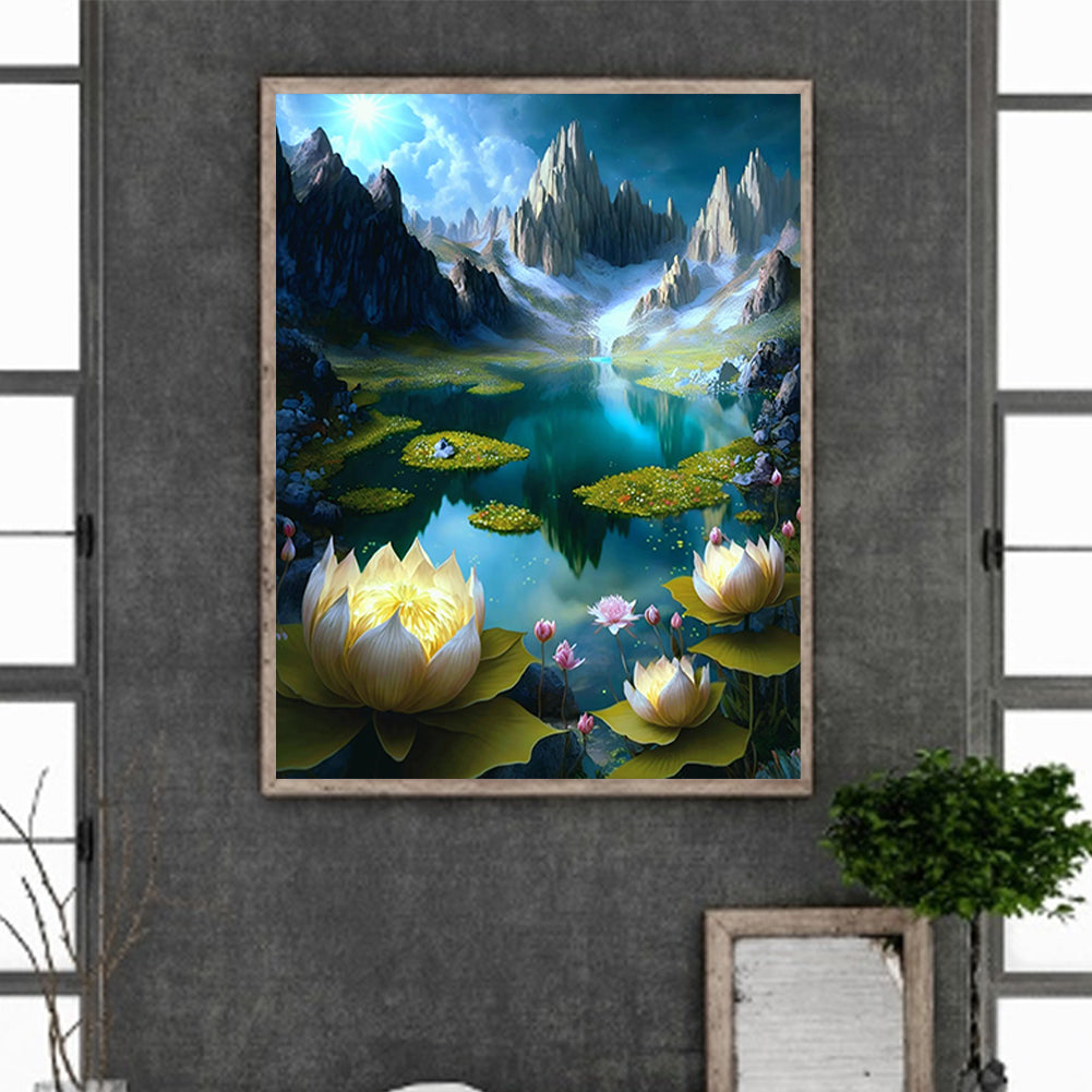 Lotus Pond At The Foot Of The Mountain - Full Round Drill Diamond Painting 40*50CM