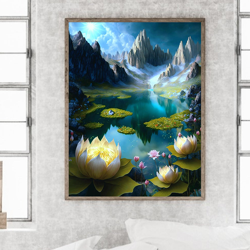 Lotus Pond At The Foot Of The Mountain - Full Round Drill Diamond Painting 40*50CM