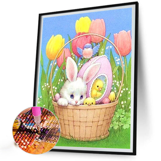 Little White Rabbit And Little Yellow Duck-O630*40cm(canvas) full-round drill diamond painting